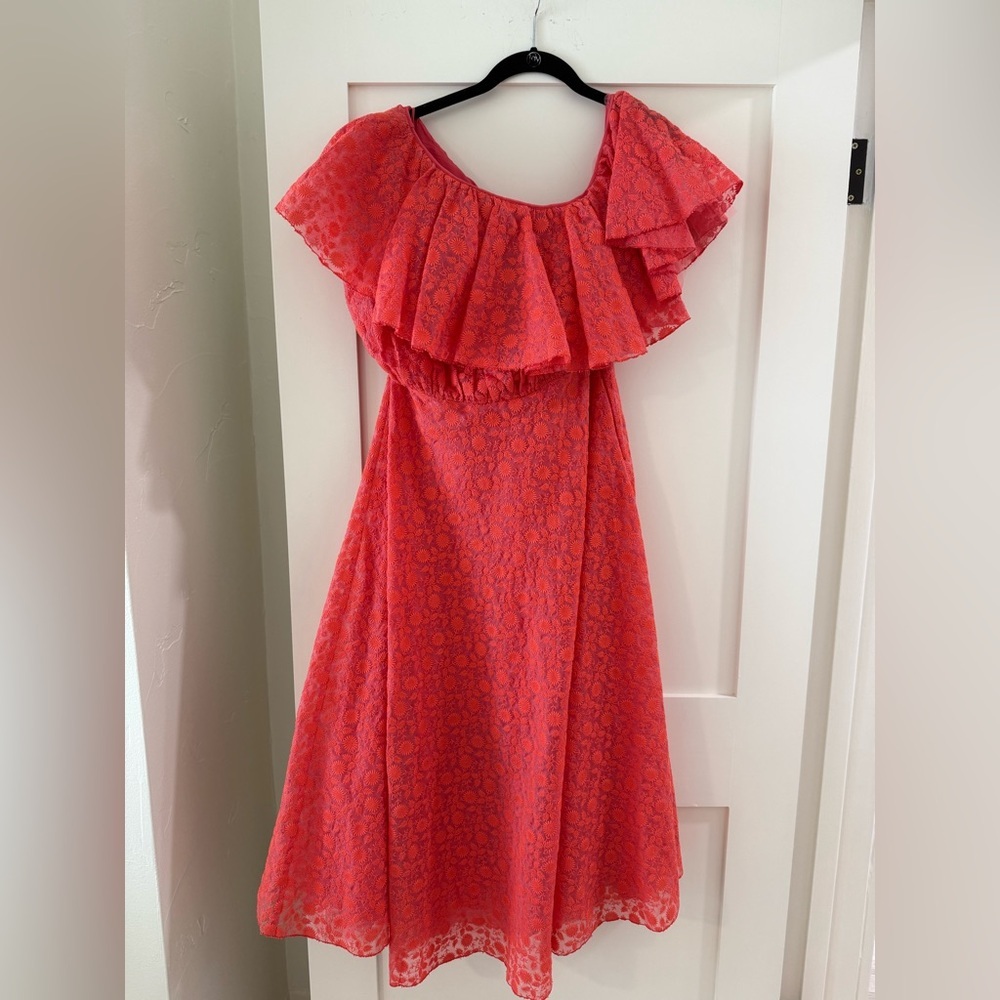 Giambattista Valli Ruffled One-Shoulder Coral Dress NWT Sz 8 - Picture 5 of 9
